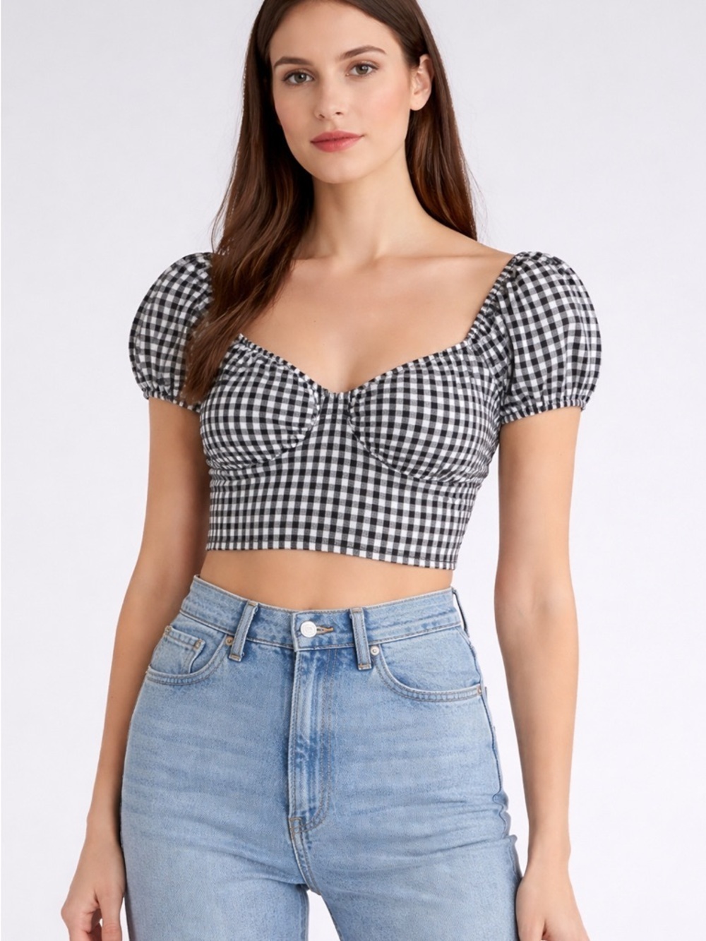 Abound • NWT Gingham Puff-Sleeve Crop Top - Black/White